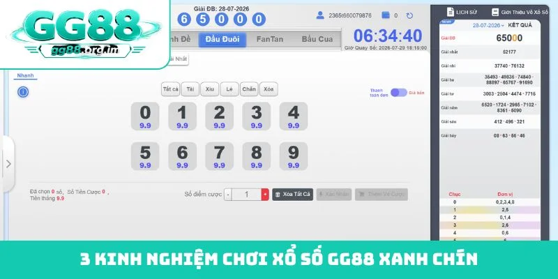 3 kinh nghiệm chơi xổ số GG88 xanh chín