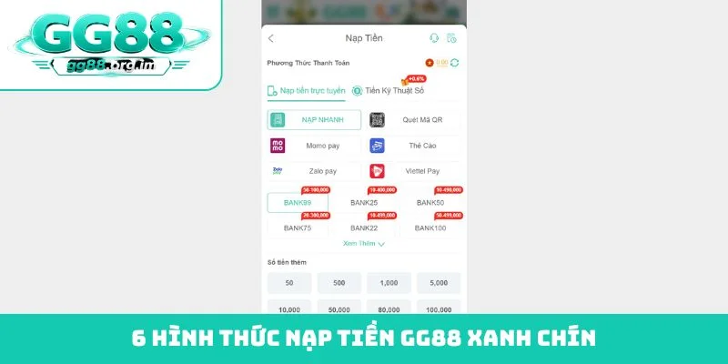 6 hình thức nạp tiền GG88 xanh chín